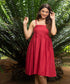 Maroon Strappy Cute Linen Dress